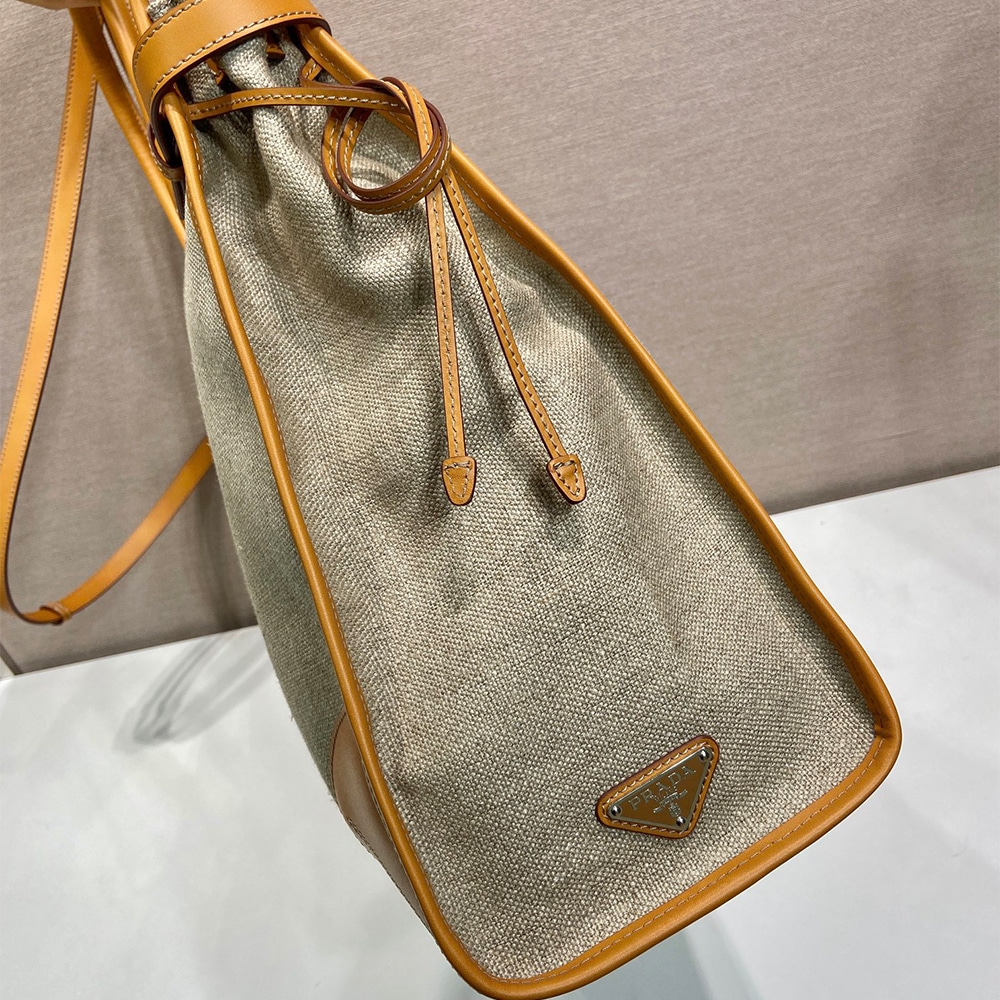 Pra*a Exlarge Bonnie linen and leather tote bag(HIGH-END GRADE)
