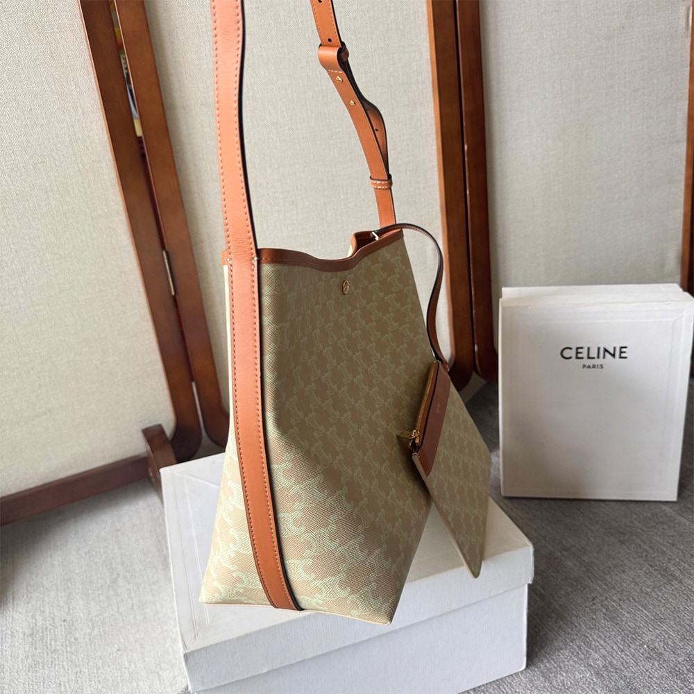 Ce1i*e SOFT SHOPPER BAG IN TRIOMPHE CANVAS AND CALFSKIN(HIGH-END GRADE)