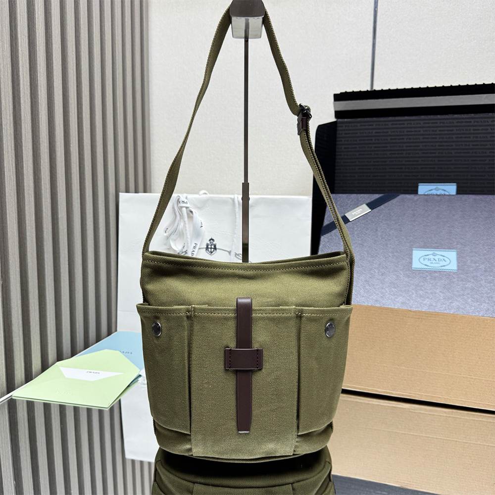 Pra*a Route mini canvas and leather bucket bag(HIGH-END GRADE)