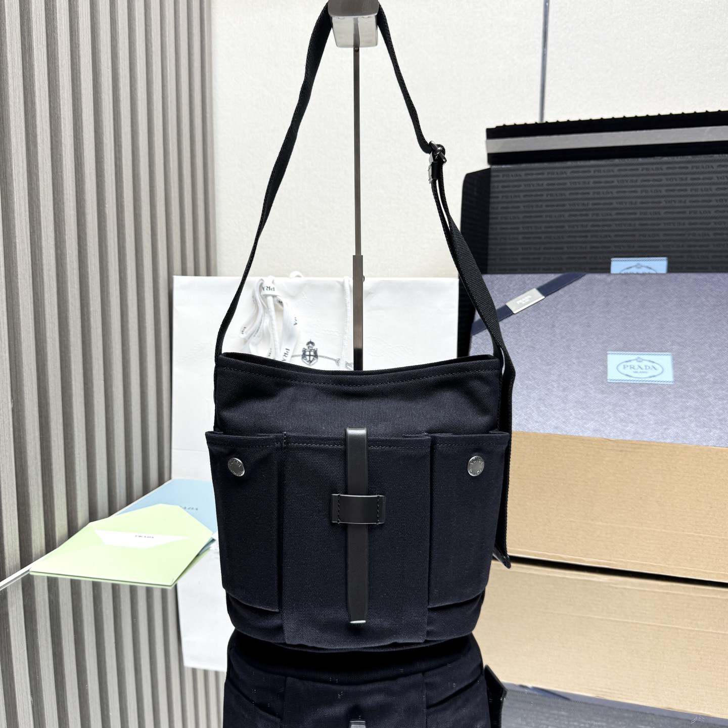 Pra*a Route mini canvas and leather bucket bag(HIGH-END GRADE)