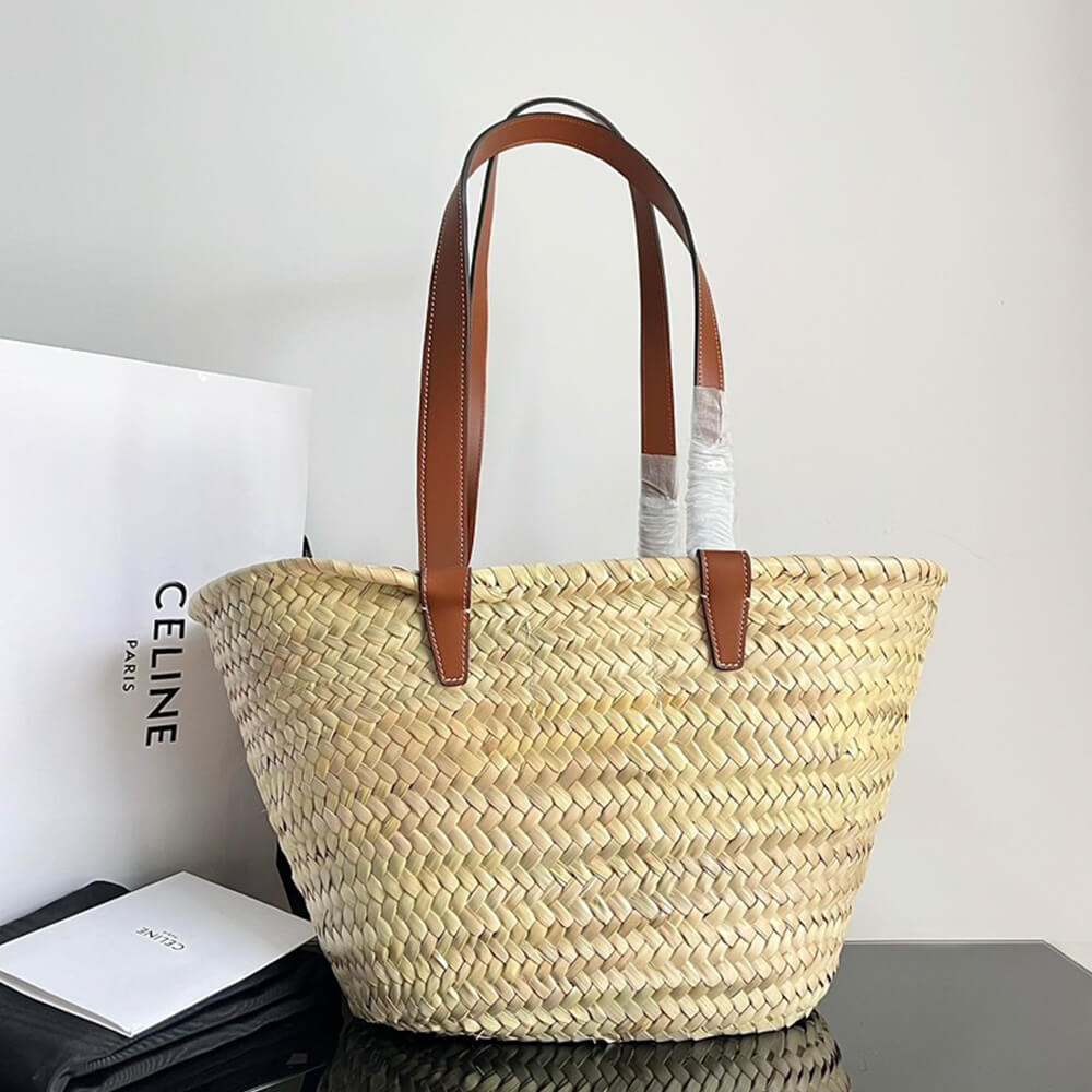 Ce1i*e MEDIUM Ce1i*e CLASSIC PANIER IN palm leaves and Calfskin(HIGH-END GRADE)