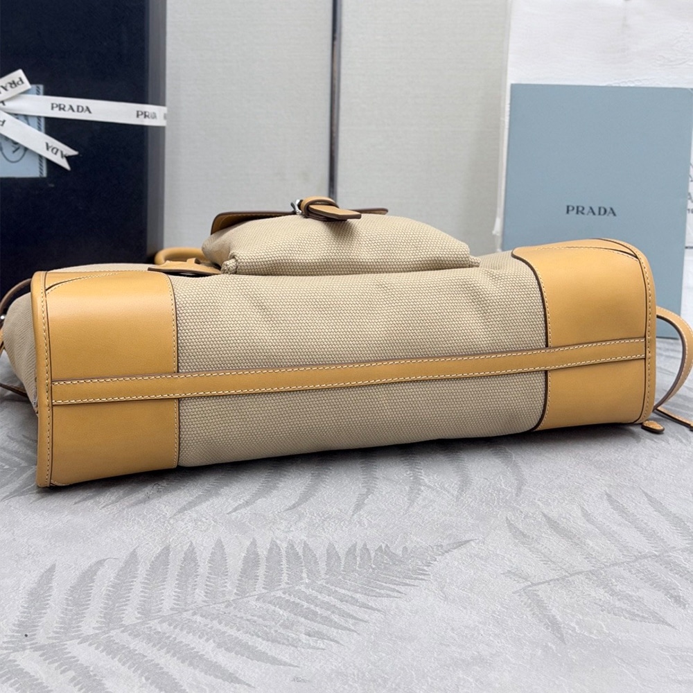Pra*a Large Bonnie linen and leather tote bag(HIGH-END GRADE)