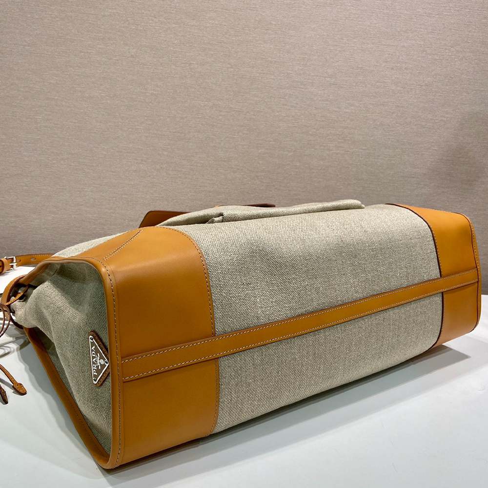 Pra*a Bonnie linen and leather tote bag(HIGH-END GRADE)
