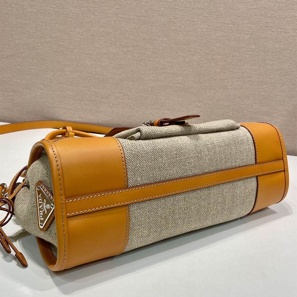 Pra*a Bonnie medium linen and leather handbag(HIGH-END GRADE)