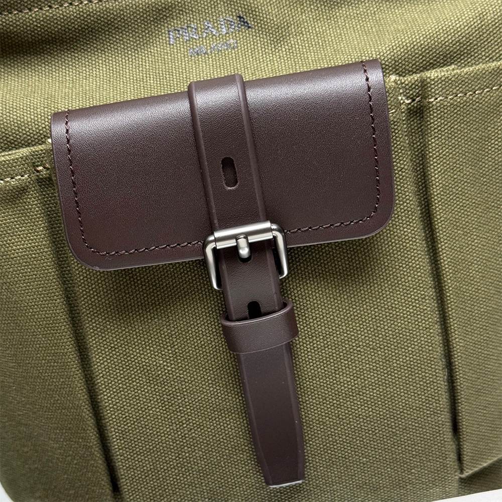 Pra*a Route mini canvas and leather bucket bag(HIGH-END GRADE)