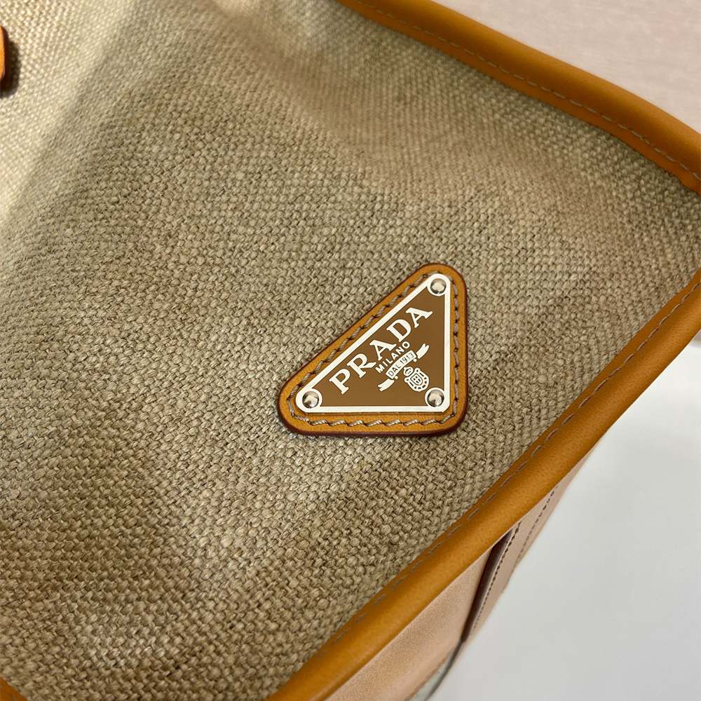 Pra*a Bonnie linen and leather tote bag(HIGH-END GRADE)
