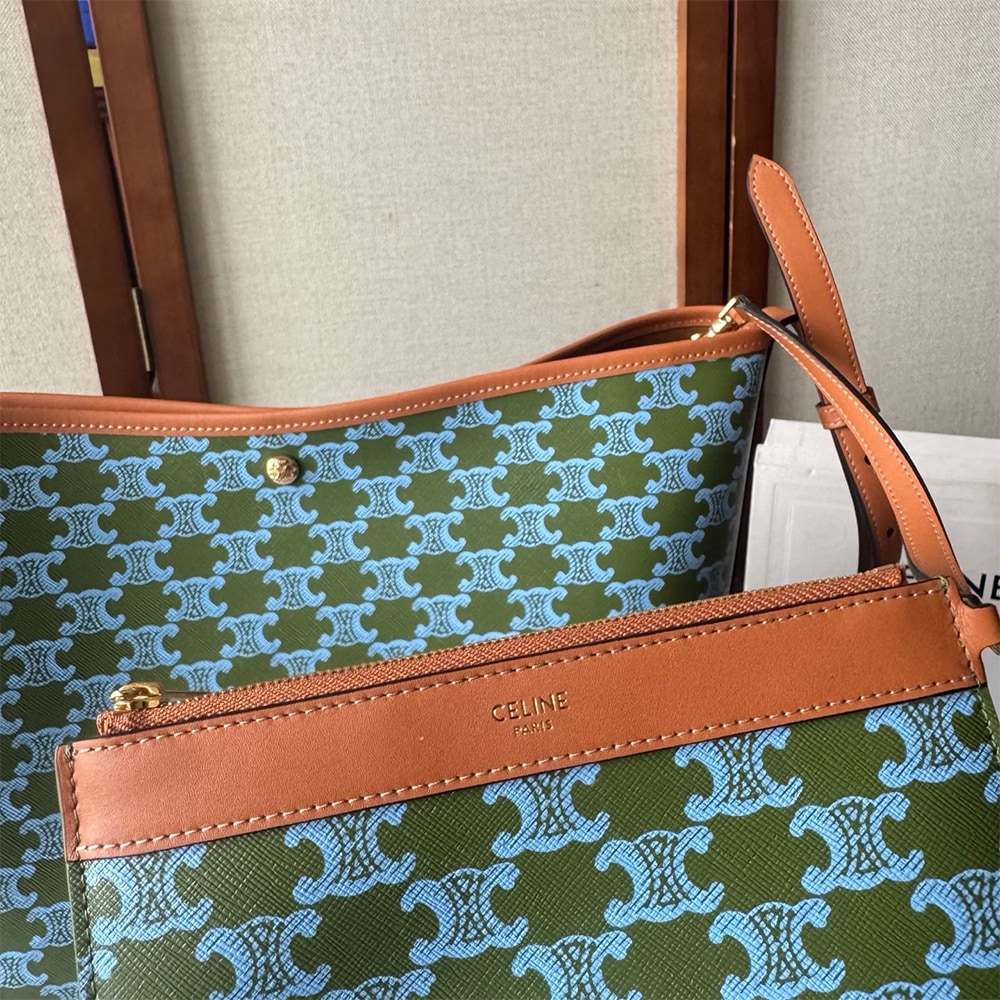 Ce1i*e SOFT SHOPPER BAG IN TRIOMPHE CANVAS AND CALFSKIN(HIGH-END GRADE)