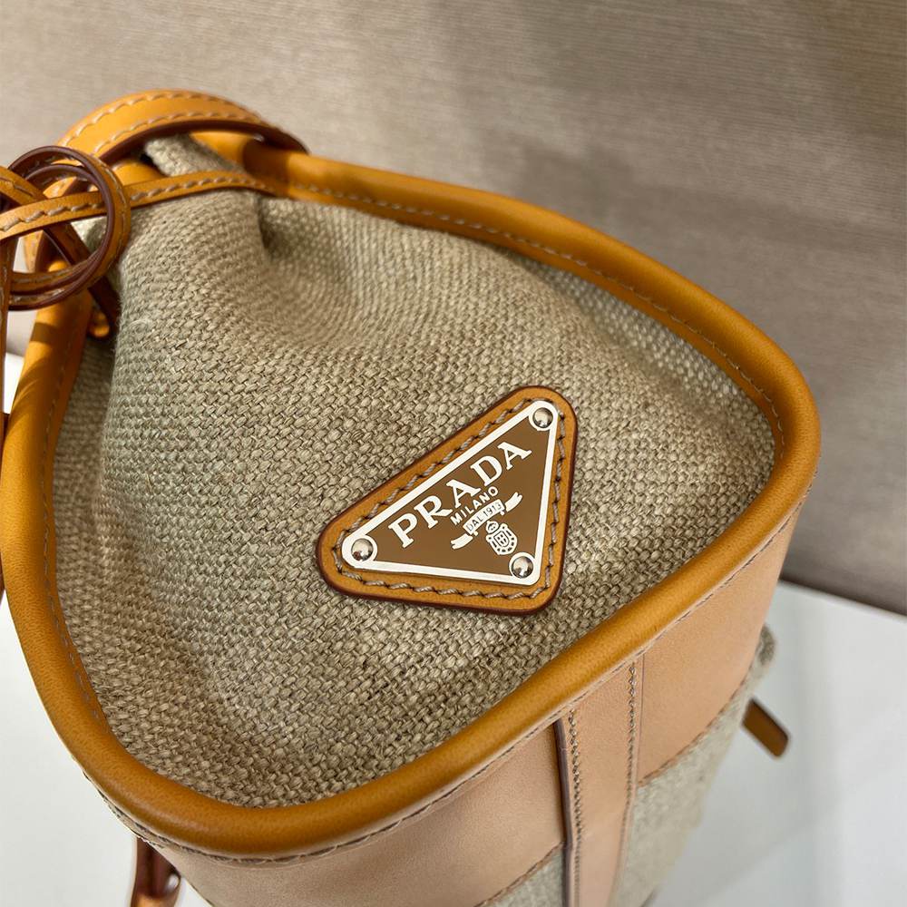 Pra*a Bonnie medium linen and leather handbag(HIGH-END GRADE)