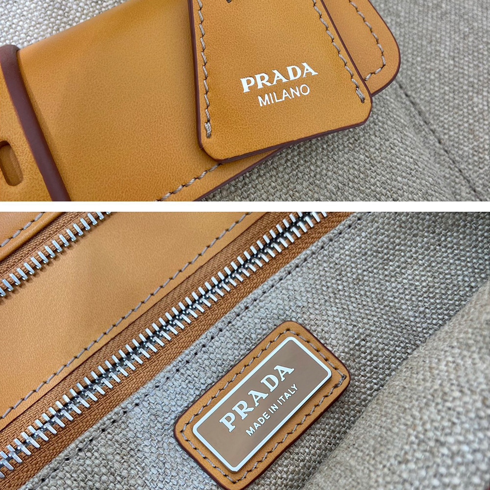 Pra*a Exlarge Bonnie linen and leather tote bag(HIGH-END GRADE)