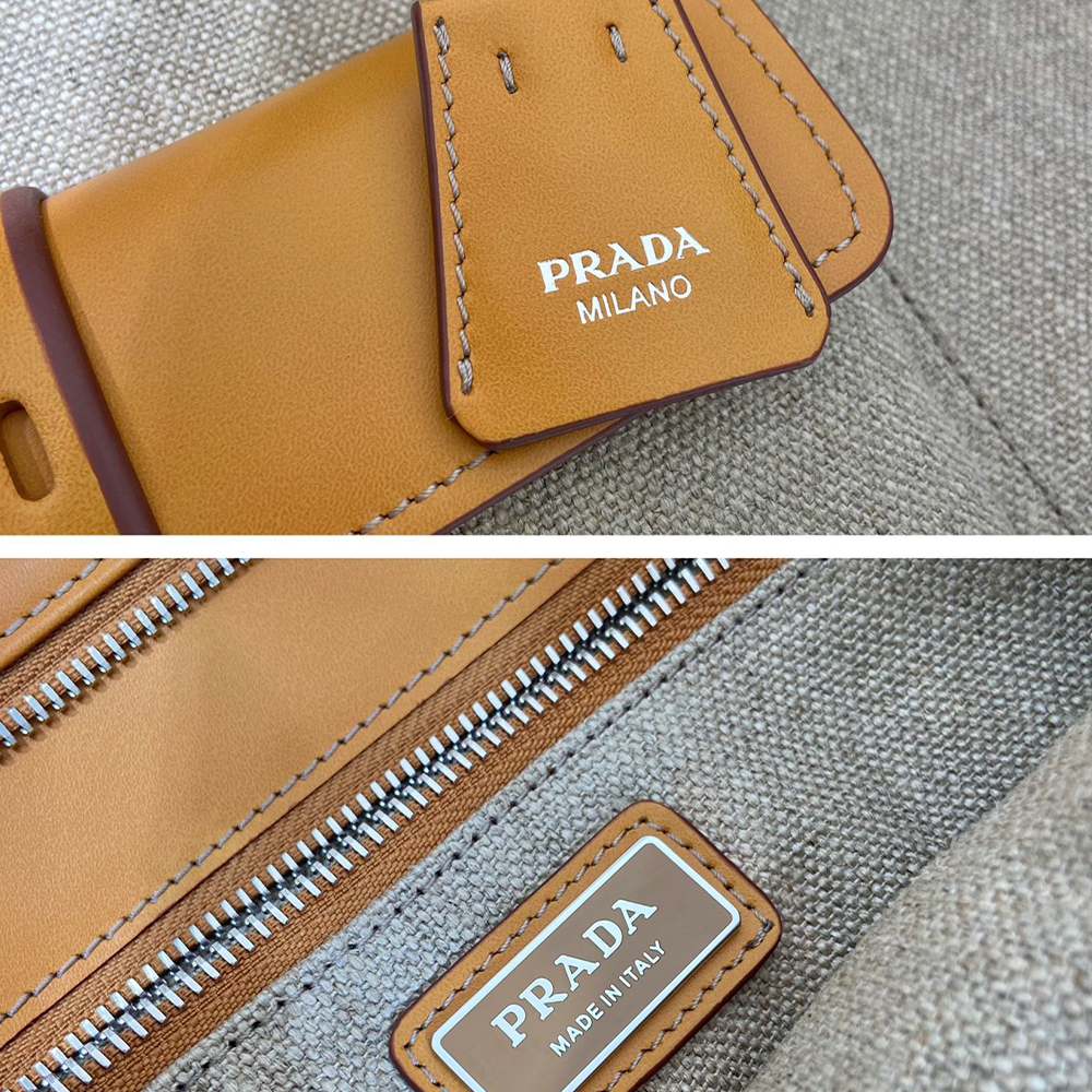 Pra*a Bonnie linen and leather tote bag(HIGH-END GRADE)