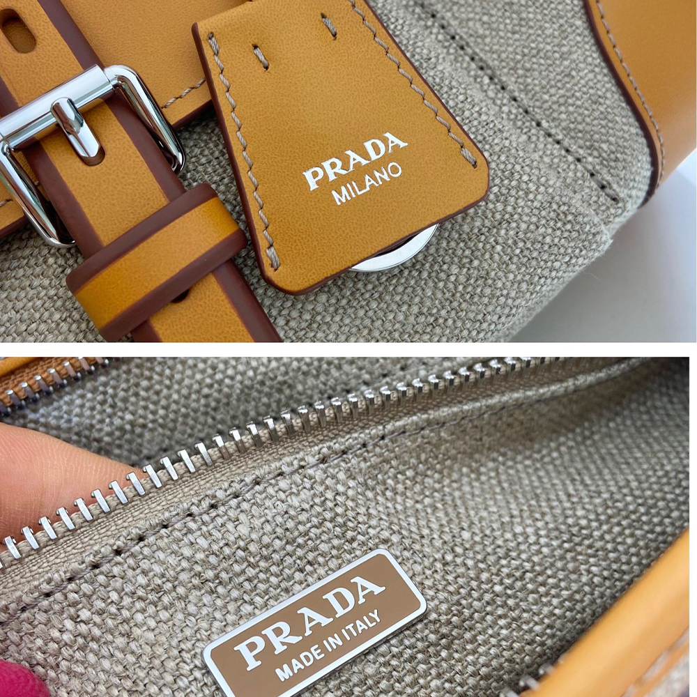 Pra*a Bonnie medium linen and leather handbag(HIGH-END GRADE)