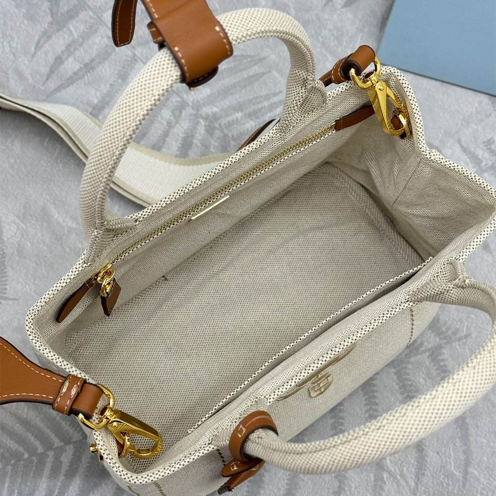 Pra*a Jardinière small cotton canvas handbag(HIGH-END GRADE)