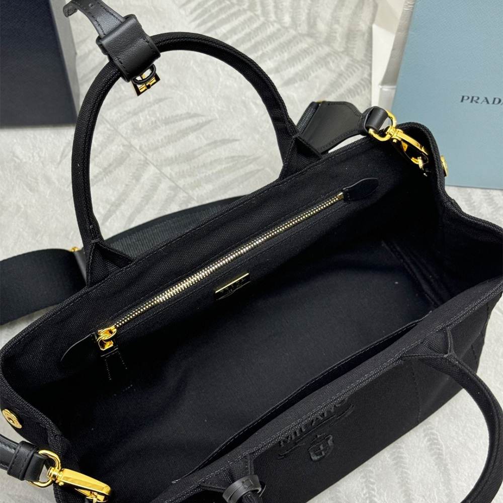Pra*a Jardinière large cotton canvas handbag(HIGH-END GRADE)