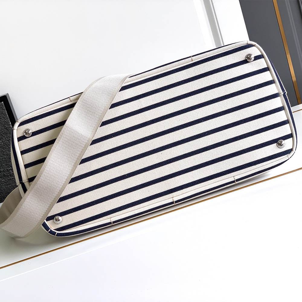 Pra*a Striped canvas tote bag(HIGH-END GRADE)
