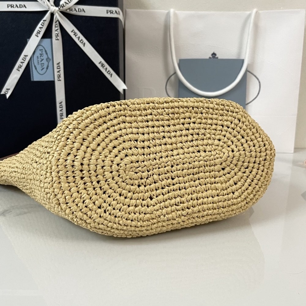 Pra*a Medium crochet and leather tote bag(HIGH-END GRADE)