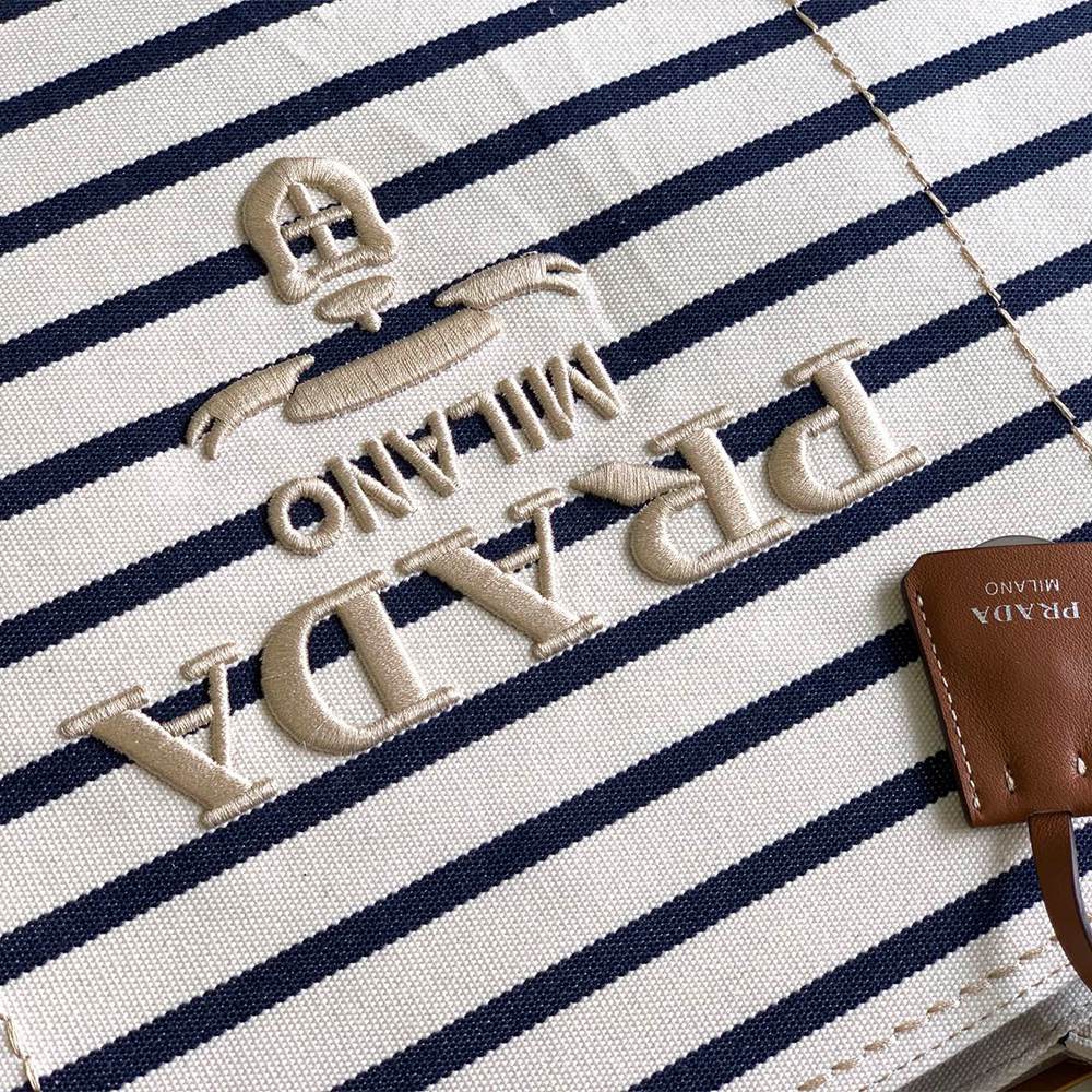Pra*a Striped canvas tote bag(HIGH-END GRADE)