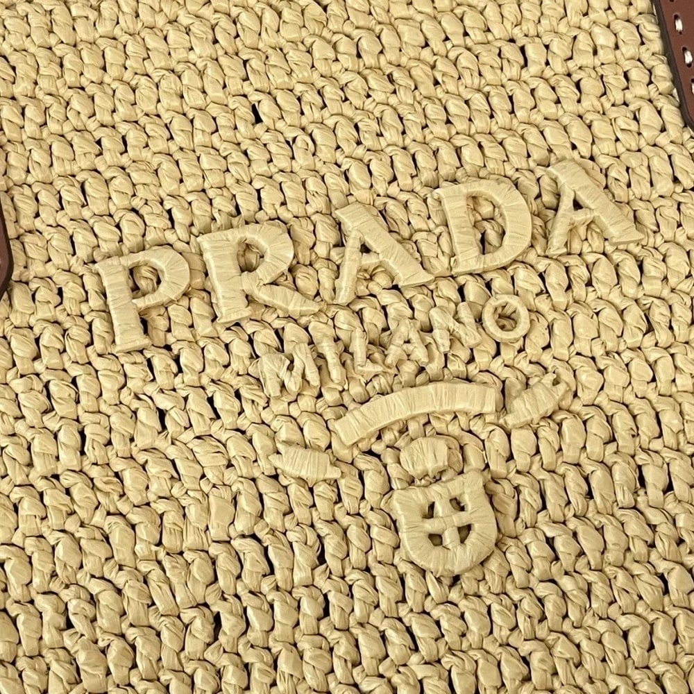 Pra*a Medium crochet and leather tote bag(HIGH-END GRADE)