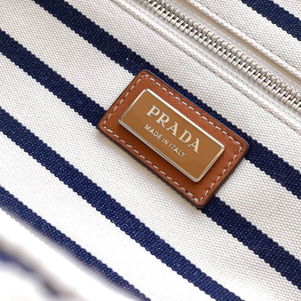 Pra*a Striped canvas tote bag(HIGH-END GRADE)